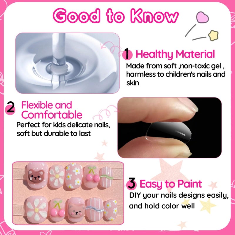 SINOKAME Kids fake nails,SINOKAME Short Oval Clear Nail Tips Glue on Nails With Glue &Sticky Tabs for 8-12 Years,Kids Press On Nails for Little Girls Full Cover Fake Nails Decoration,10 Sizes 360Pcs - Image 3